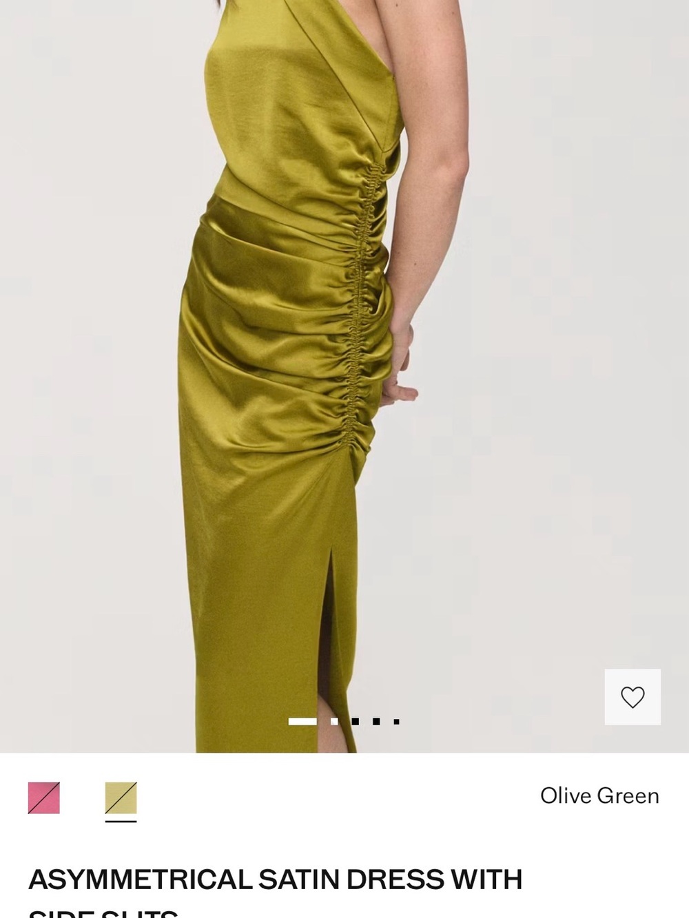 Asymmetrical Olive Green Satin Dress with Side Slit
